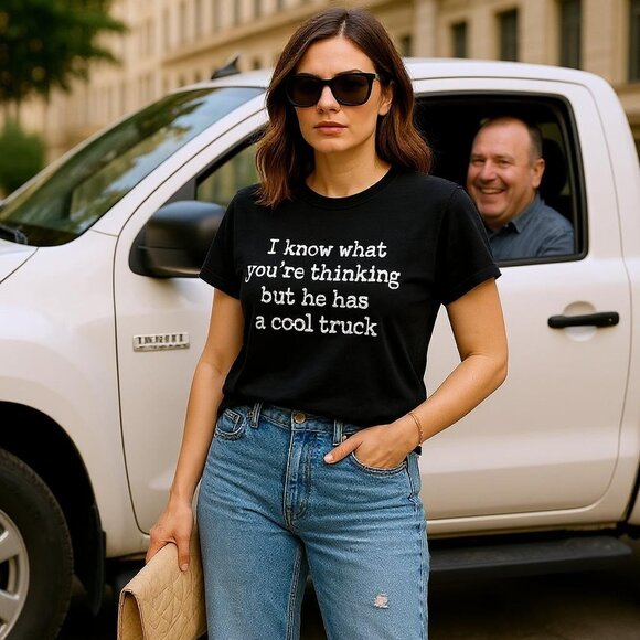 FUNNY HUMOR BLACK TEE S I Know What You're Thinking but he has a Cool Truck LOL - Picture 1 of 10